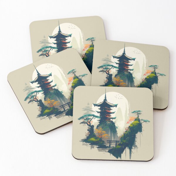 Item preview, japanese temple top of mountain jungle designed and sold by sammgdesign.