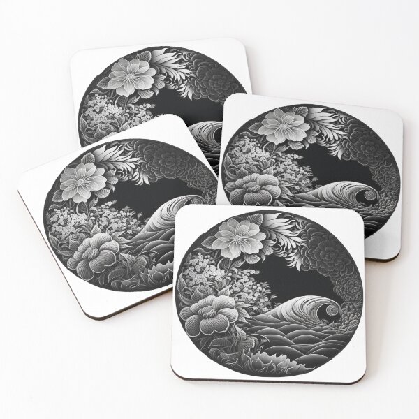 Item preview, Black and White Polynesian Hibiscus and Waves | Vintage Hawaii | Tropical Flower Pattern | Polynesian Design | Hawaiian Pattern | Hawaii Logo designed and sold by Synthetic-Intel.