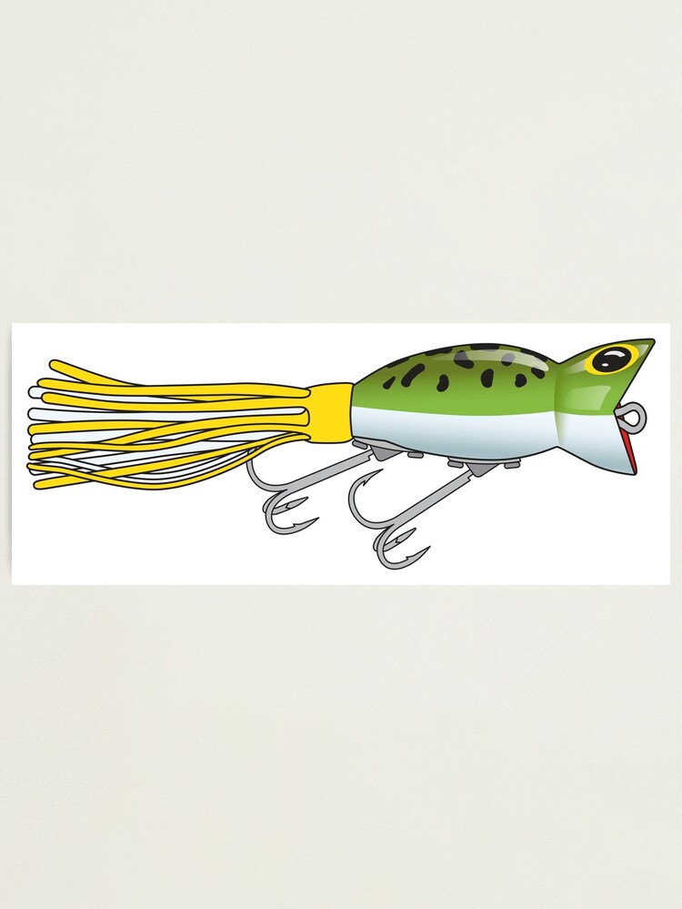 Fishing Lure Hula Popper Leapard Frog Yellow/White Skirt Sticker  Photographic Print for Sale by BlueSkyTheory