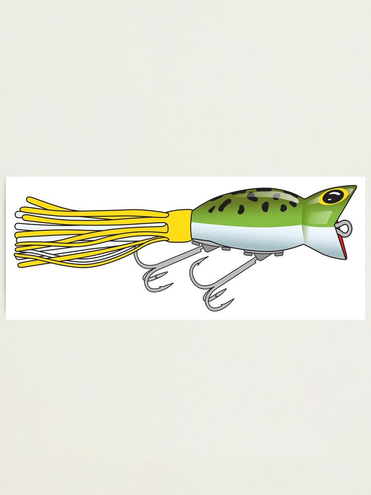 Fishing Lure Hula Popper Leapard Frog Yellow/White Skirt Sticker  Photographic Print for Sale by BlueSkyTheory