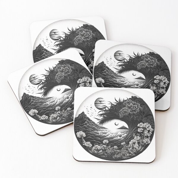 Item preview, Black and White Polynesian Wave of Flowers | Vintage Polynesia | Tropical Flower Pattern | Polynesian Design | Hawaiian Pattern | Hawaii Logo designed and sold by Synthetic-Intel.