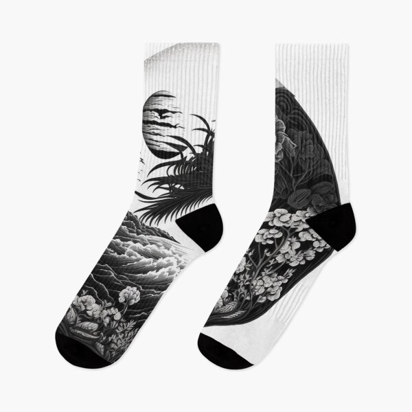 Item preview, Black and White Polynesian Wave of Flowers | Vintage Polynesia | Tropical Flower Pattern | Polynesian Design | Hawaiian Pattern | Hawaii Logo designed and sold by Synthetic-Intel.