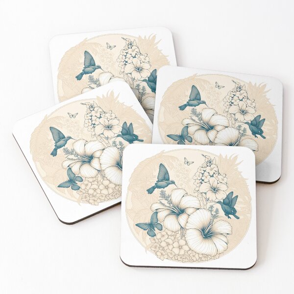 Item preview, Hawaiian Hibiscus and Waves | Vintage Hawaii | Pastel Tropical Flower Pattern | Polynesian Design | Hummingbird and Flower | Hawaii Logo designed and sold by Synthetic-Intel.