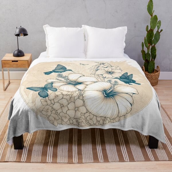 Item preview, Hawaiian Hibiscus and Waves | Vintage Hawaii | Pastel Tropical Flower Pattern | Polynesian Design | Hummingbird and Flower | Hawaii Logo designed and sold by Synthetic-Intel.