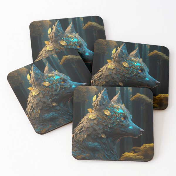 Artikelvorschau, Mythischer goldener Wolf des Waldes entworfen und verkauft von IA-Art-Design.