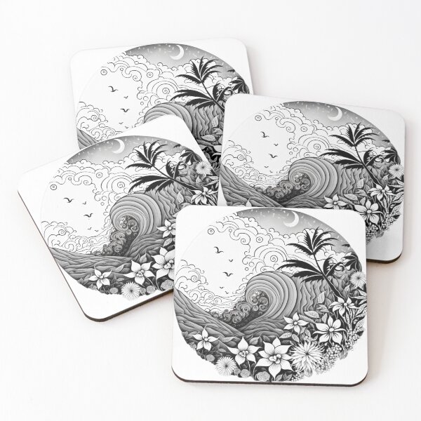 Item preview, Black and White Polynesian Wave | Vintage Polynesia | Tropical Flower Pattern | Polynesian Design | Hawaiian Design | Hawaii Logo designed and sold by Synthetic-Intel.