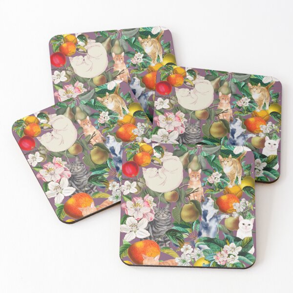 Item preview, 8 cats hiding in vintage floral pattern designed and sold by DandyRabbit.