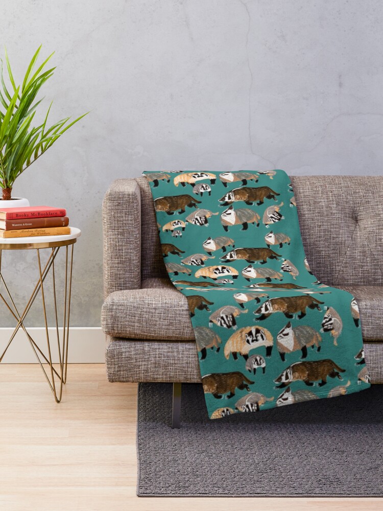 Thumbnail 2 of 6, Throw Blanket, American Badger Running designed and sold by belettelepink.