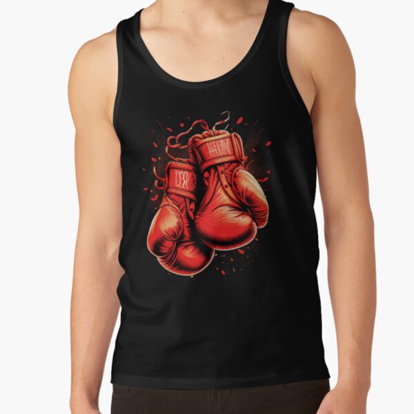 Men's Jab. Cross. Hook. Upper-Cut. Boxing Gloves Red Deep Cut T-Shirt Tank  Top Large Red 