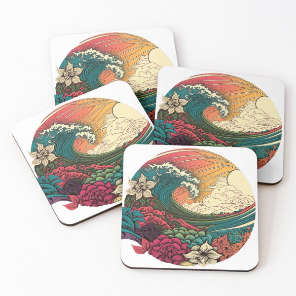 Item preview, Hawaiian Flowers and Waves | Vintage Polynesian | Tropical Flower Pattern | Polynesian Design | Hawaiian Pattern | Polynesian Logo designed and sold by Synthetic-Intel.