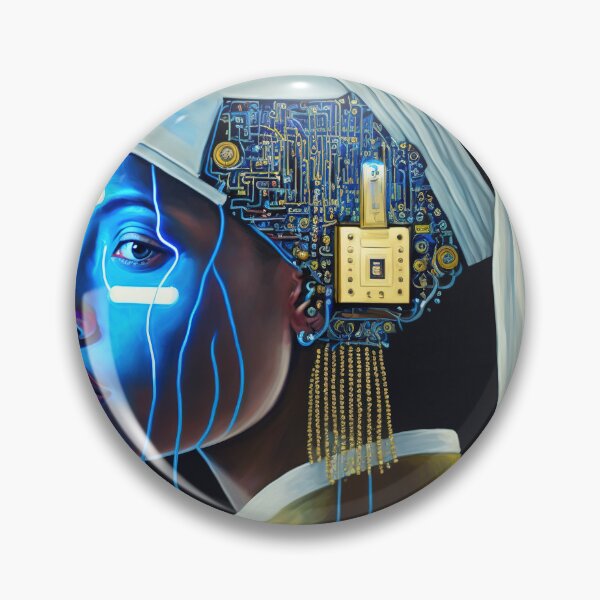 Item preview, A robot african girl with cyber earrings portrait designed and sold by osssoconcept.