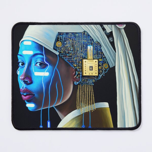 Item preview, A robot african girl with cyber earrings portrait designed and sold by osssoconcept.