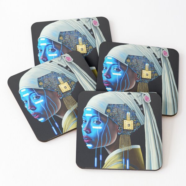 Item preview, A robot african girl with cyber earrings portrait designed and sold by osssoconcept.