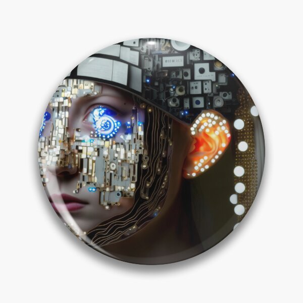 Item preview, A self-repairing robot girl with lamps earrings portrait designed and sold by osssoconcept.