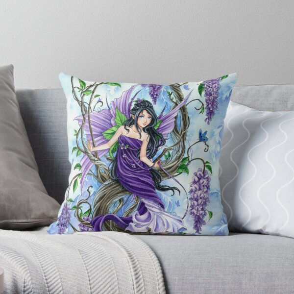 Purple Wisteria flower fairy by Meredith Dillman Throw Pillow