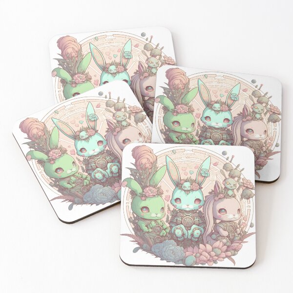 Item preview, Cute Pastel Rabbits Pattern | Circle Rabbits and Flowers | Rainbow Rabbits | Easter Rabbits | Rabbit Gang | high resolution  designed and sold by Synthetic-Intel.