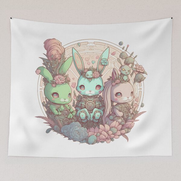 Item preview, Cute Pastel Rabbits Pattern | Circle Rabbits and Flowers | Rainbow Rabbits | Easter Rabbits | Rabbit Gang | high resolution  designed and sold by Synthetic-Intel.
