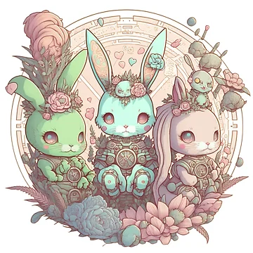 Artwork thumbnail, Cute Pastel Rabbits Pattern | Circle Rabbits and Flowers | Rainbow Rabbits | Easter Rabbits | Rabbit Gang | high resolution by Synthetic-Intel
