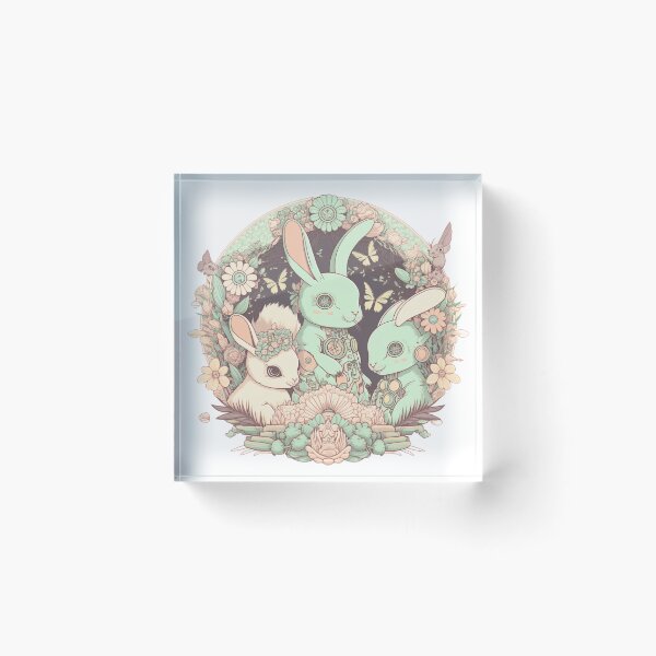 Item preview, Cute Pastel Rabbits Pattern | Circle Gang of Rabbits and Flowers | Mechanical Rabbit | Pastel Easter Rabbits | Group of Rabbits | high resolution  designed and sold by Synthetic-Intel.