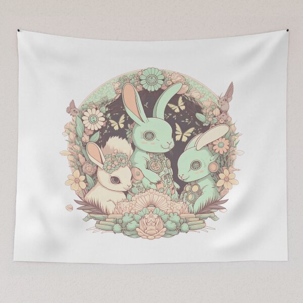 Item preview, Cute Pastel Rabbits Pattern | Circle Gang of Rabbits and Flowers | Mechanical Rabbit | Pastel Easter Rabbits | Group of Rabbits | high resolution  designed and sold by Synthetic-Intel.