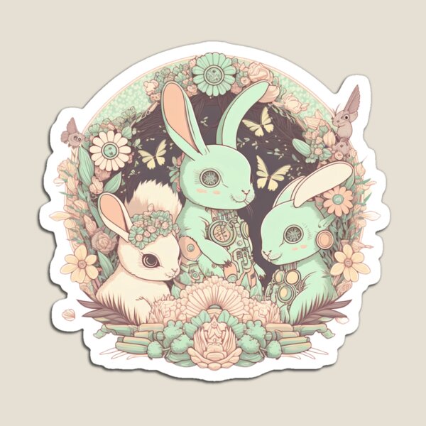 Item preview, Cute Pastel Rabbits Pattern | Circle Gang of Rabbits and Flowers | Mechanical Rabbit | Pastel Easter Rabbits | Group of Rabbits | high resolution  designed and sold by Synthetic-Intel.