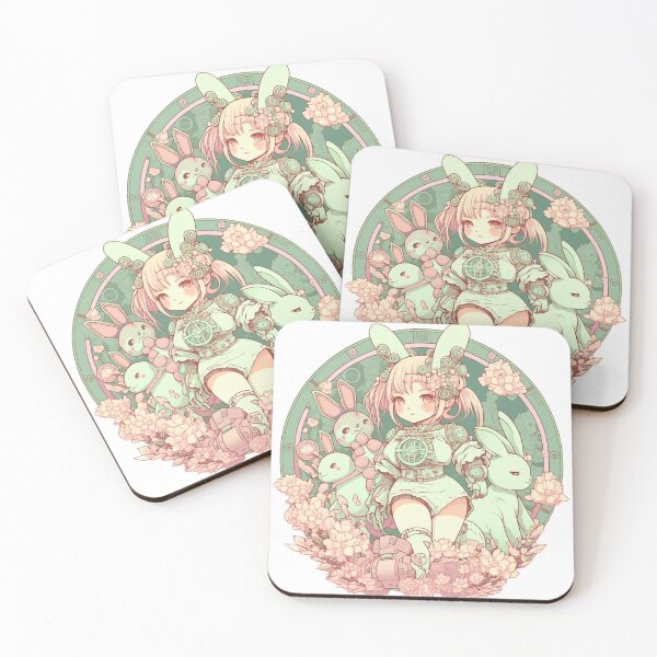 Item preview, Anime Girl Superhero Pastel Pattern | Girl with Rabbits | Anime Rabbit Hero | Easter Rabbits | Rabbit Gang | high resolution  designed and sold by Synthetic-Intel.