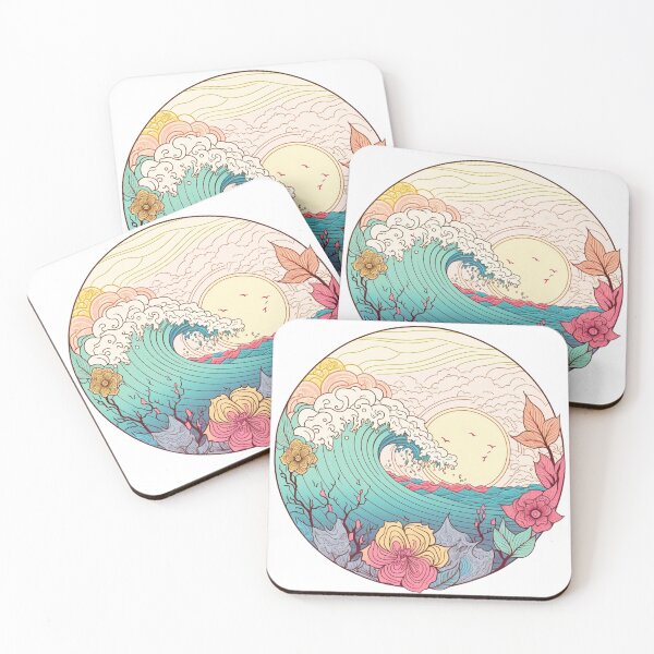 Item preview, Pastel Hawaiian Flowers and Waves | Vintage Polynesian | Vintage Beach Scene | Polynesian Design | Hawaiian Pattern | Polynesian Logo designed and sold by Synthetic-Intel.