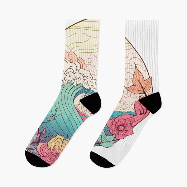 Item preview, Pastel Hawaiian Flowers and Waves | Vintage Polynesian | Vintage Beach Scene | Polynesian Design | Hawaiian Pattern | Polynesian Logo designed and sold by Synthetic-Intel.