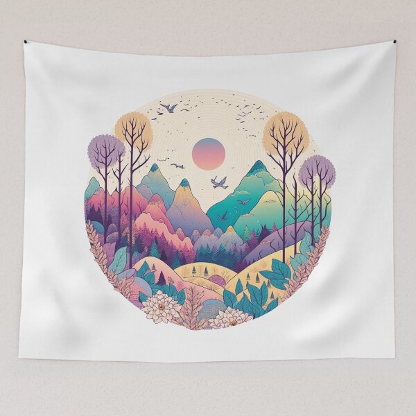 Item preview, Pastel Mountain Scene | Peaceful Mountains | Earth Tone Mountains | Mountain Design | Trees Pattern | Mountain Logo designed and sold by Synthetic-Intel.