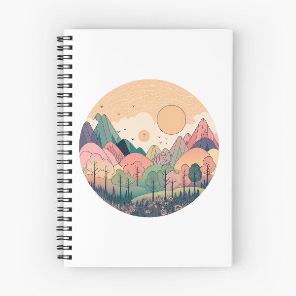 Aperçu de l'œuvre Scène de montagne pastel | Montagnes de sérénité | Montagnes aux tons de terre | Conception de montagne | Motif d'arbres | Randonnée en montagne créée et vendue par Synthetic-Intel.