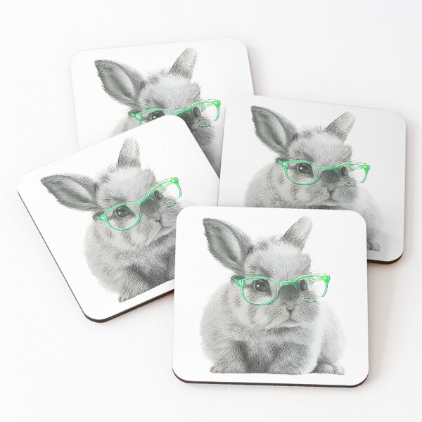 Item preview, cute baby bunny in green glasses designed and sold by kamionari.