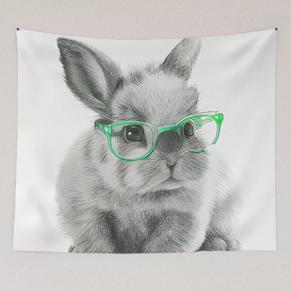 Item preview, cute baby bunny in green glasses designed and sold by kamionari.