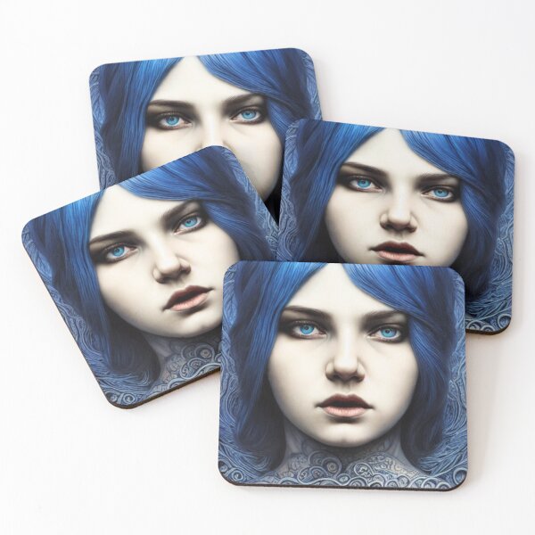 Item preview, Portrait of beautiful cute girl with curly long blue hair. designed and sold by Ingahaliullina.