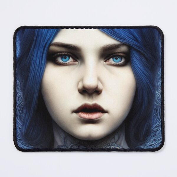 Item preview, Portrait of beautiful cute girl with curly long blue hair. designed and sold by Ingahaliullina.