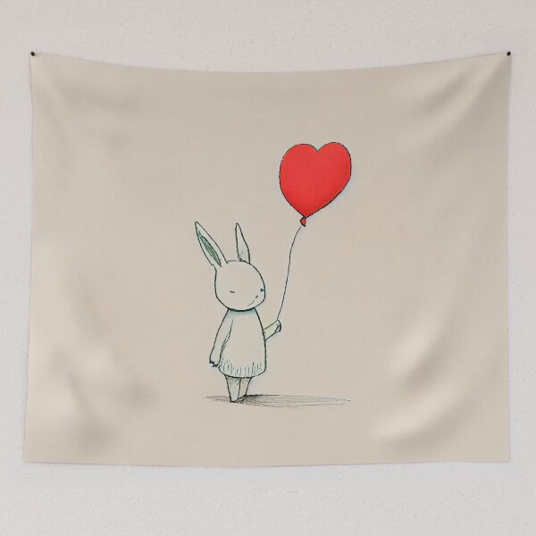 Item preview, cute bunny with a red heart-shaped balloon designed and sold by kamionari.