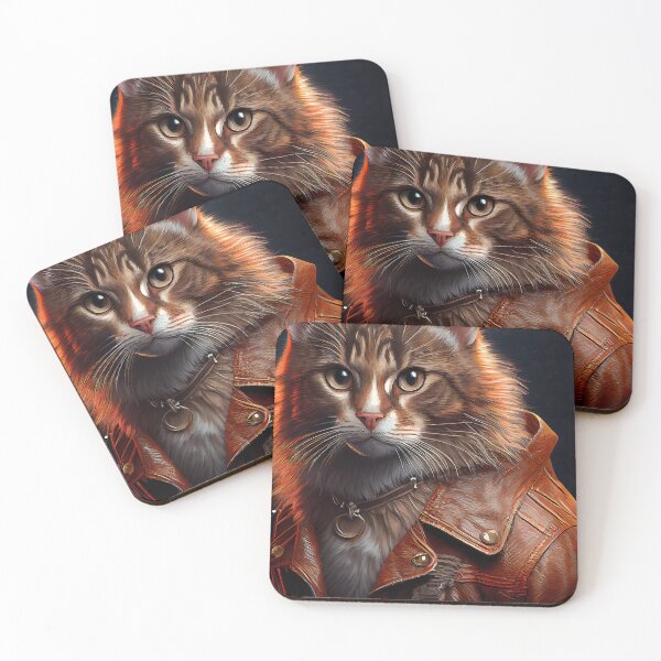 Item preview, American Bobtail cat wears a leather jacket Cat Breed Portrait designed and sold by Nalaxation.