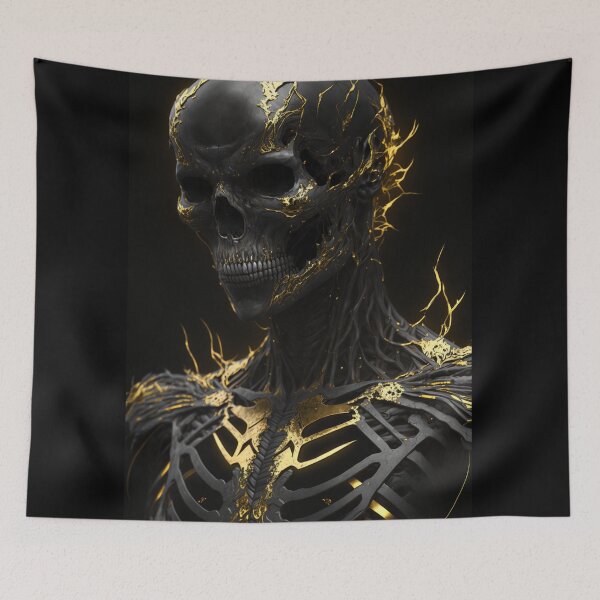 Item preview, Dark Elegance: A Demon Skull bedecked with Golden Fissures designed and sold by Bold Dark savage.