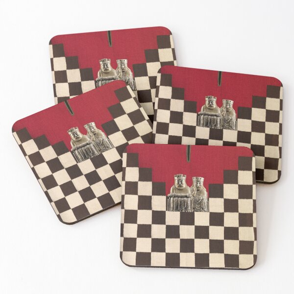 Item preview, VIKING CHESSMEN, KING AND QUEEN CHESS PIECES,BLACK WHITE CHECKERS IN RED  designed and sold by BulganLumini.