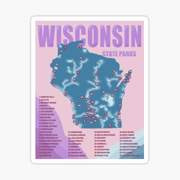 "Wisconsin State Parks Map" Sticker for Sale by nicmarbuc Redbubble