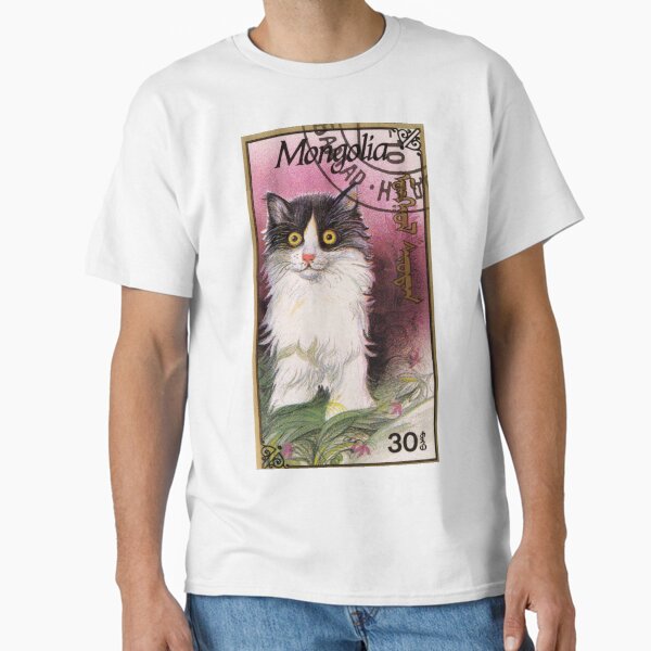 Vista previa del artículo con la obra «Estampilla de gato blanco y negro de Mongolia», diseñado y vendido por StampLand.