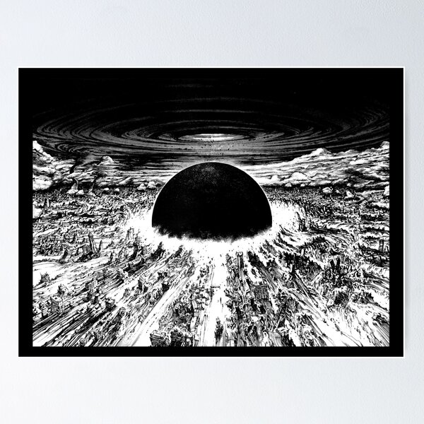 Item preview, Akira cyberpunk city explosion poster monochrome designed and sold by Neromancer.