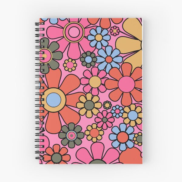 Item preview, Retro Garden Flowers 60s 70s Floral Pattern 2 Bright Pink Orange Mustard Blue designed and sold by kierkegaard.