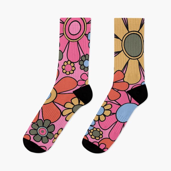 Item preview, Retro Garden Flowers 60s 70s Floral Pattern 2 Bright Pink Orange Mustard Blue designed and sold by kierkegaard.