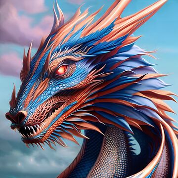 Artwork thumbnail, Intricate Blue and Pink Scaled Dragon at Sunrise by dragynrain