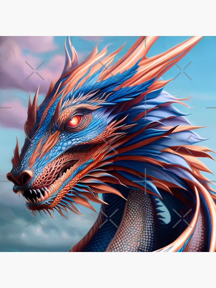 Thumbnail 3 of 3, Sticker, Intricate Blue and Pink Scaled Dragon at Sunrise designed and sold by dragynrain.