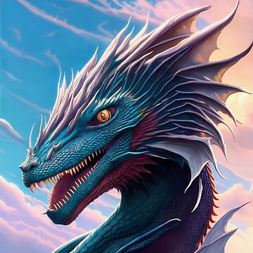 Artwork thumbnail, Intricate Blue and White Scaled Dragon at Sunrise by dragynrain