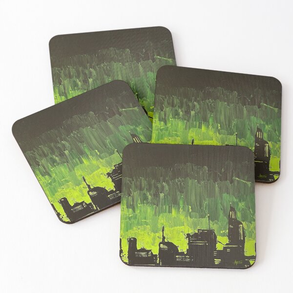 Item preview, Green Horizon Abstract Cyberpunk Cityscape Artwork designed and sold by ap-artlife.