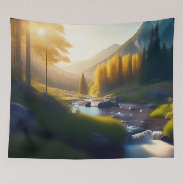 Item preview, Stream running through a mountain valley | Beautiful Landscapes | Original Digital art designed and sold by ArtworkbyEmmy.