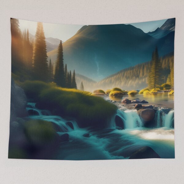 Item preview, Stream running through a mountain valley | Beautiful Landscapes | Original Digital Art designed and sold by ArtworkbyEmmy.