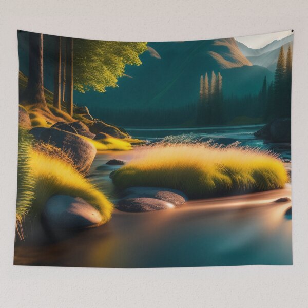 Item preview, Stream running through a mountain valley | Beautiful Landscapes | Orinal Digital Art designed and sold by ArtworkbyEmmy.